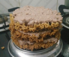 ghevar cake with cocoa whipped cream