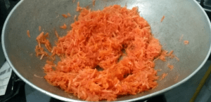 Grated carrot for gajar ka halwa or gajar ka mousse